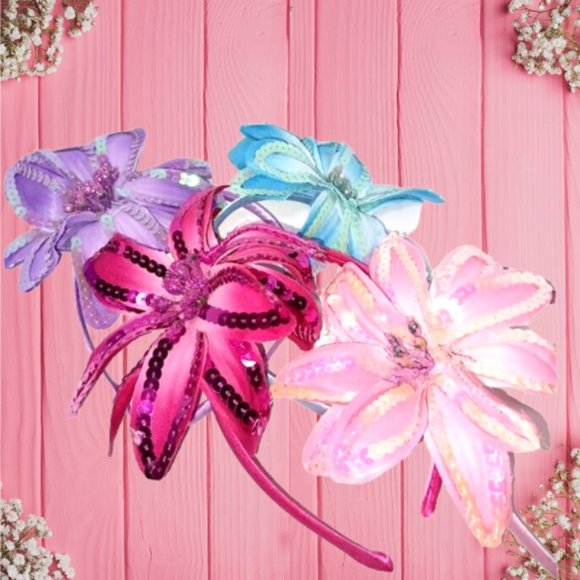NWT 4 Pack Daisy Flower Sequins Horseshoe Headbands Pastel Colors  Set - Picture 5 of 7